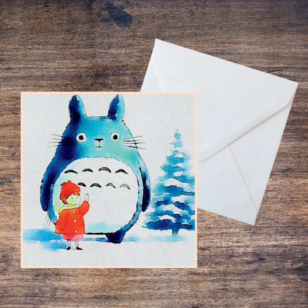 Watercolour Merry Christmas Blank Greetings Card - Ghibli Inspired, My Friend Totoro, Fan Art