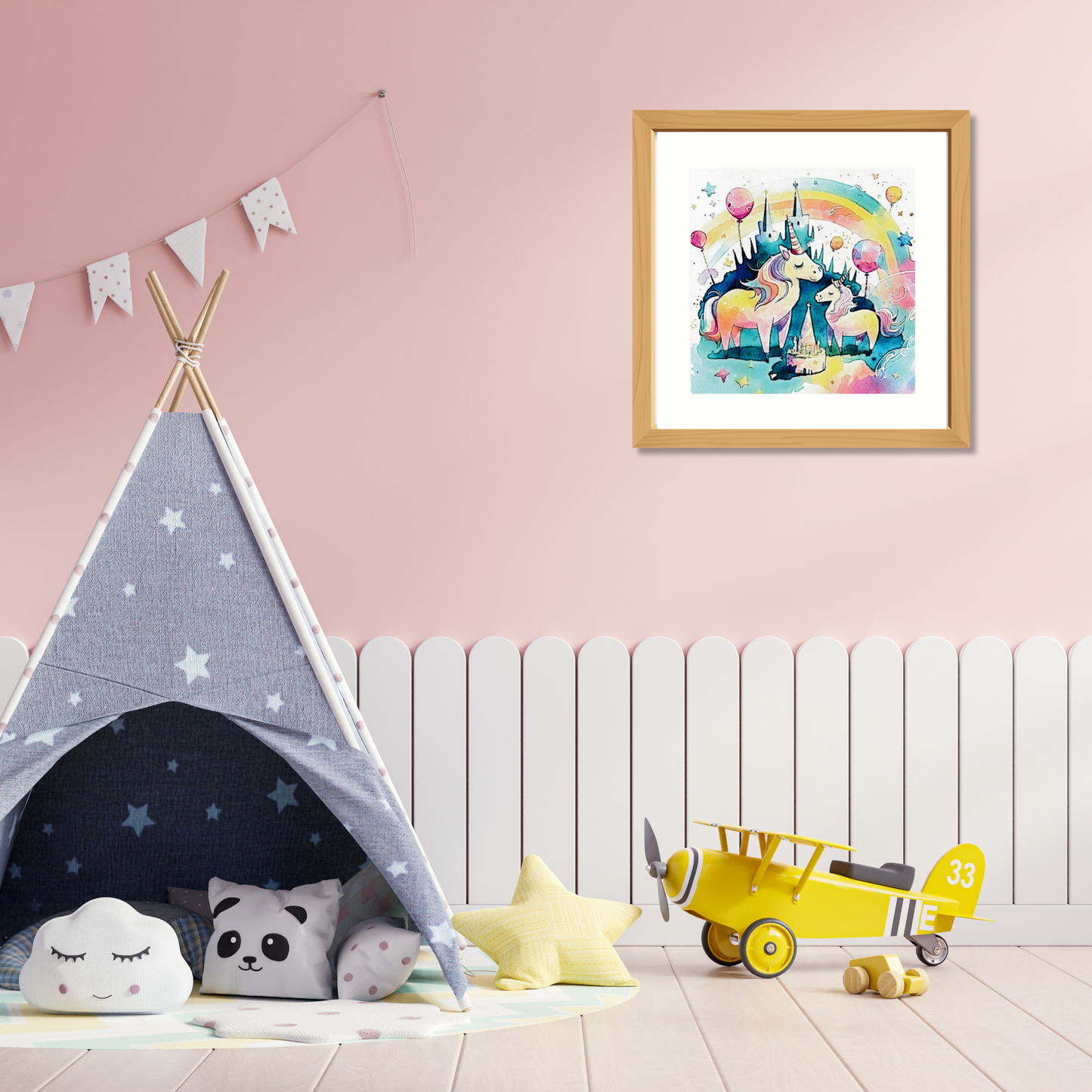 Unicorn Watercolour Blank Birthday Card or Print