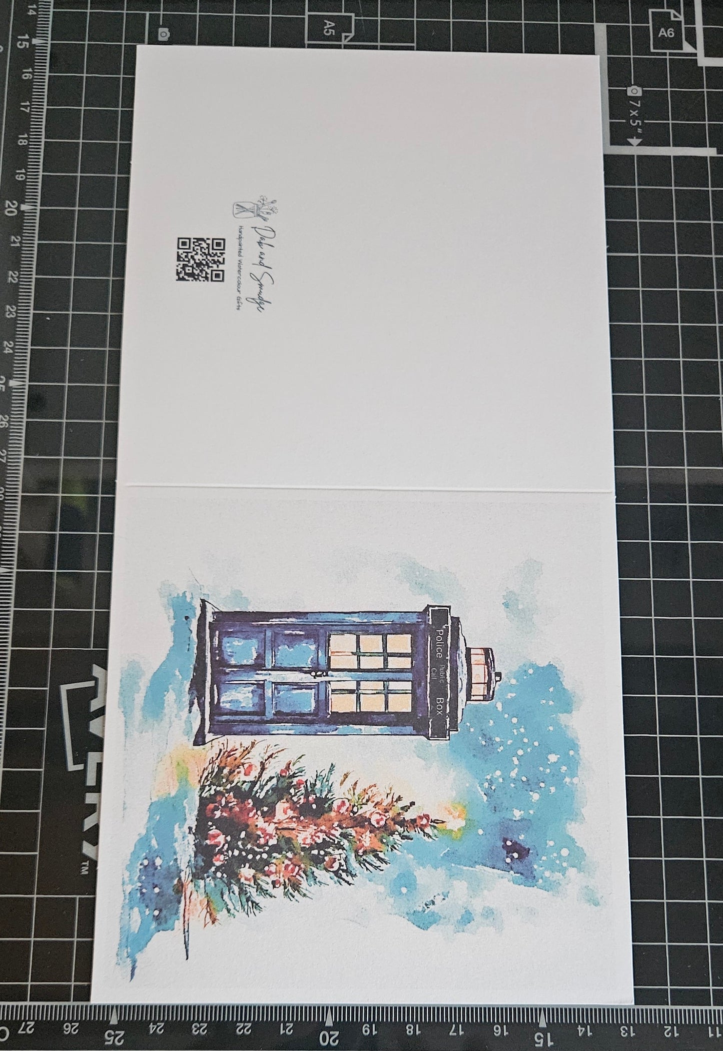 Watercolour Merry Christmas Blank Greetings Card - Dr Who Inspired, Whovian, Fan Art