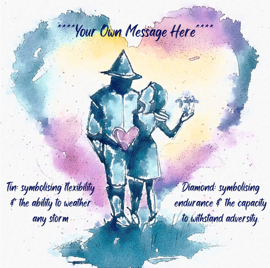 10th Anniversary, Tin/Diamond Anniversary Original Watercolour, Hand Painted - Blank Greetings Card