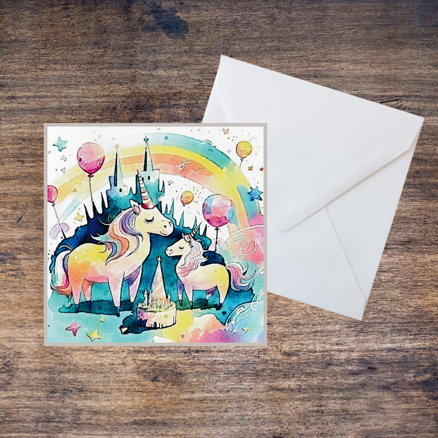 Unicorn Watercolour Blank Birthday Card or Print
