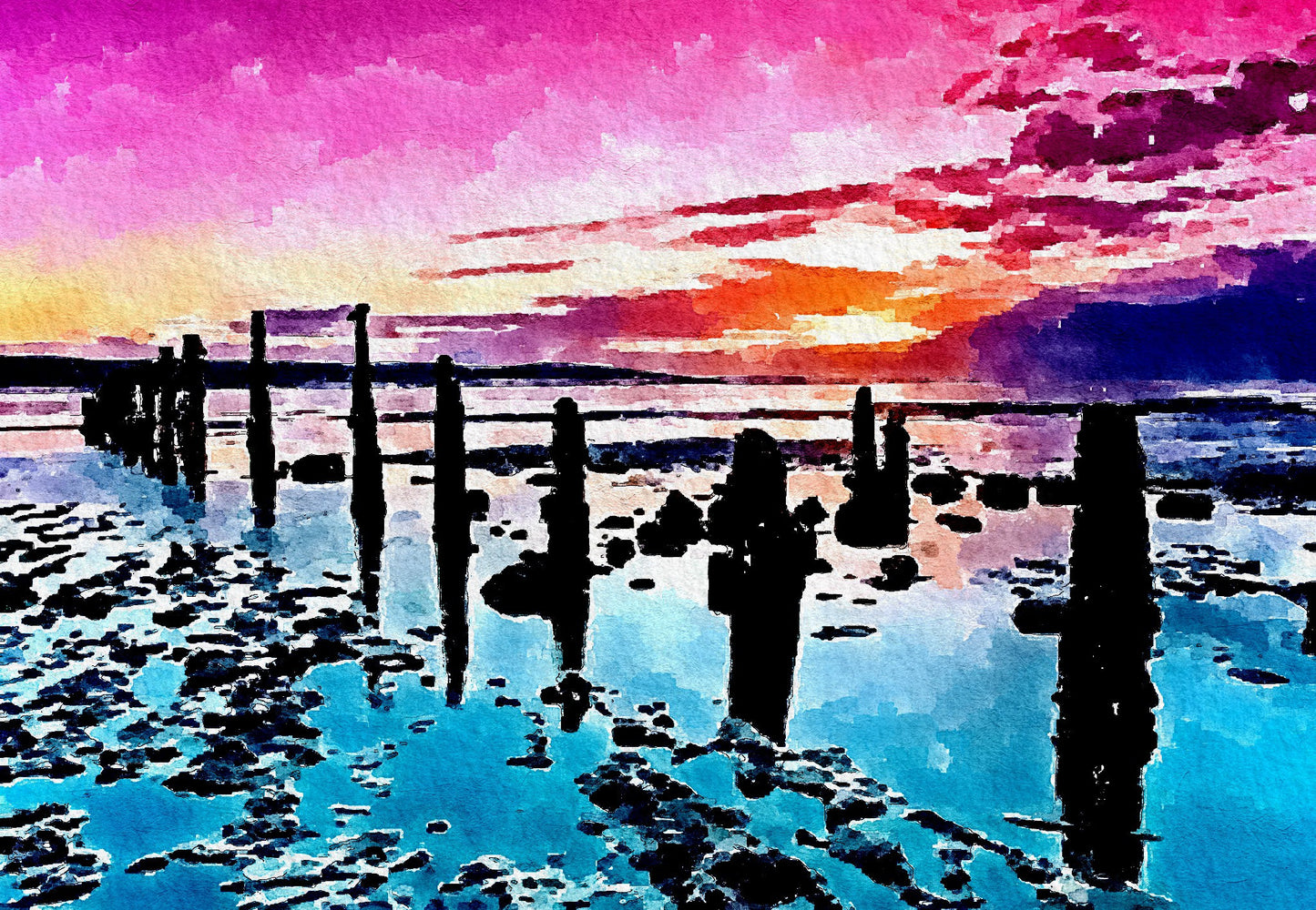 Caldy at Shore Sunset - Blank Card