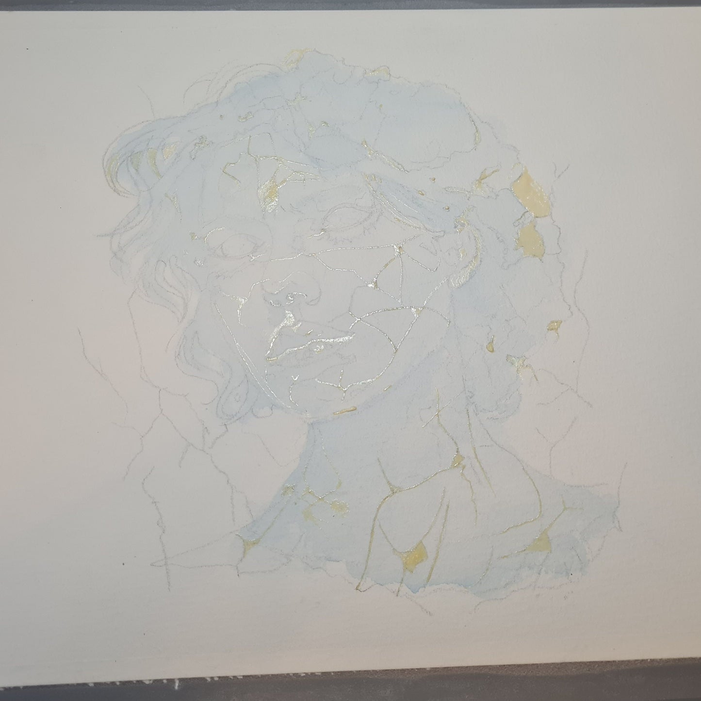 "Kintsugi" Inspired Watercolour Print with hand gilded Gold Leaf - "Portrait of a Woman"