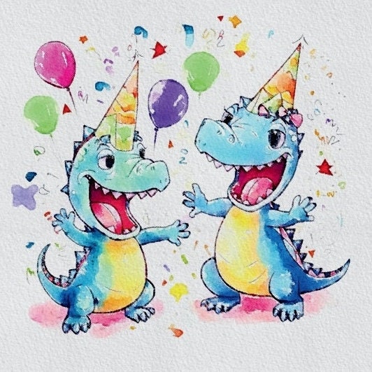 Dinosaur Watercolour Blank Birthday Card or Print