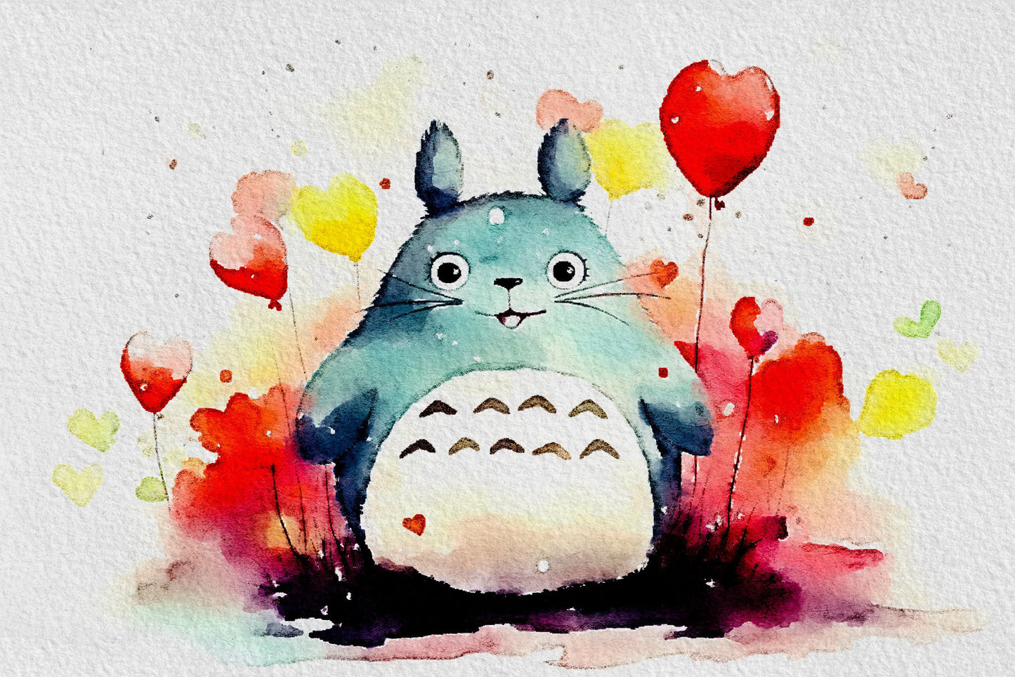 "Totoro" Love Heart Blank Greetings Card - Watercolour. Customisable. Valentine's Day. Birthday. Any Occasion. Studio Ghibli Fan Art