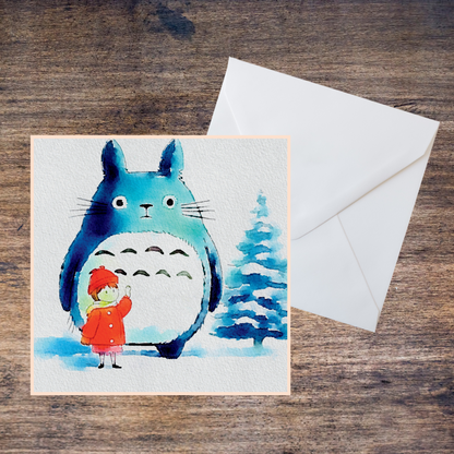 Watercolour Merry Christmas Blank Greetings Card - Ghibli Inspired, My Friend Totoro, Fan Art