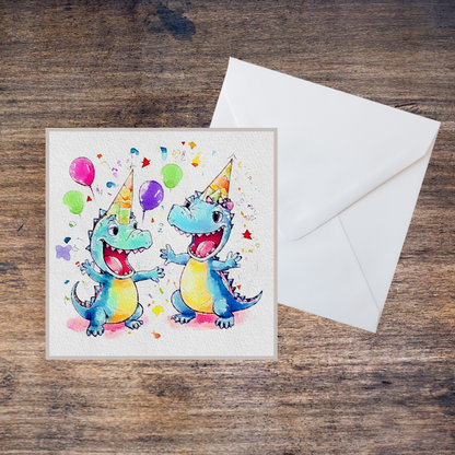 Dinosaur Watercolour Blank Birthday Card or Print