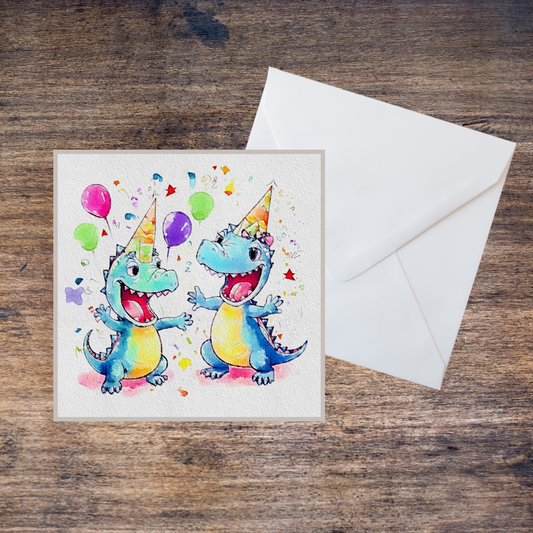 Dinosaur Watercolour Blank Birthday Card or Print
