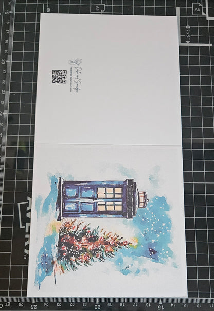 Watercolour Merry Christmas Blank Greetings Card - Dr Who Inspired, Whovian, Fan Art