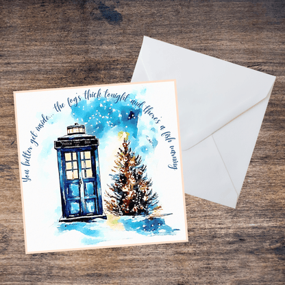 Watercolour Merry Christmas Blank Greetings Card - Dr Who Inspired, Whovian, Fan Art