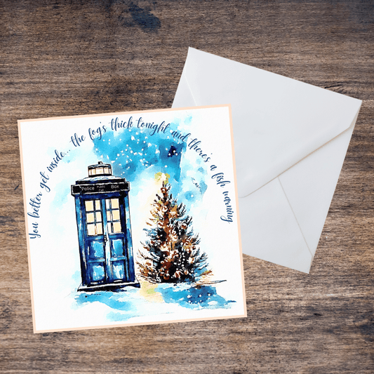 Watercolour Merry Christmas Blank Greetings Card - Dr Who Inspired, Whovian, Fan Art
