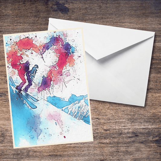 Snowboarding Couple - Mountains, Winter Sports, Watercolour Greeting Card
