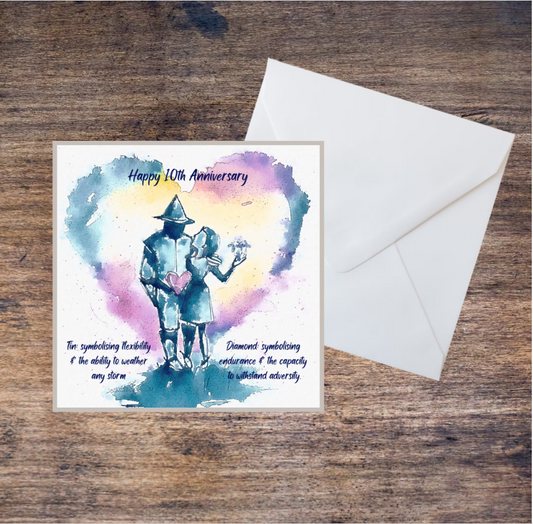 10th Anniversary, Tin/Diamond Anniversary Original Watercolour, Hand Painted - Blank Greetings Card