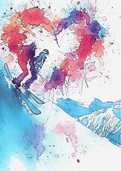 Snowboarding Couple - Mountains, Winter Sports, Watercolour Greeting Card