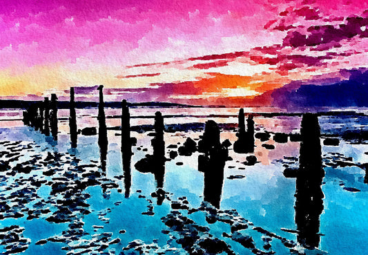 Caldy at Shore Sunset - Blank Card