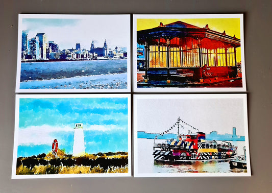 New Brighton, Liverpool, Leasowe, Dazzle Ferry Boat - Set of 4 postcards