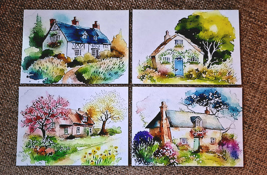 English Cottages - Set of 4 postcards