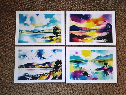 Lake Landscape - Set of 4 postcards (Llyn Tegid/Bala Lake) Autumn//Winter//Spring//Summer - seasons on the lake