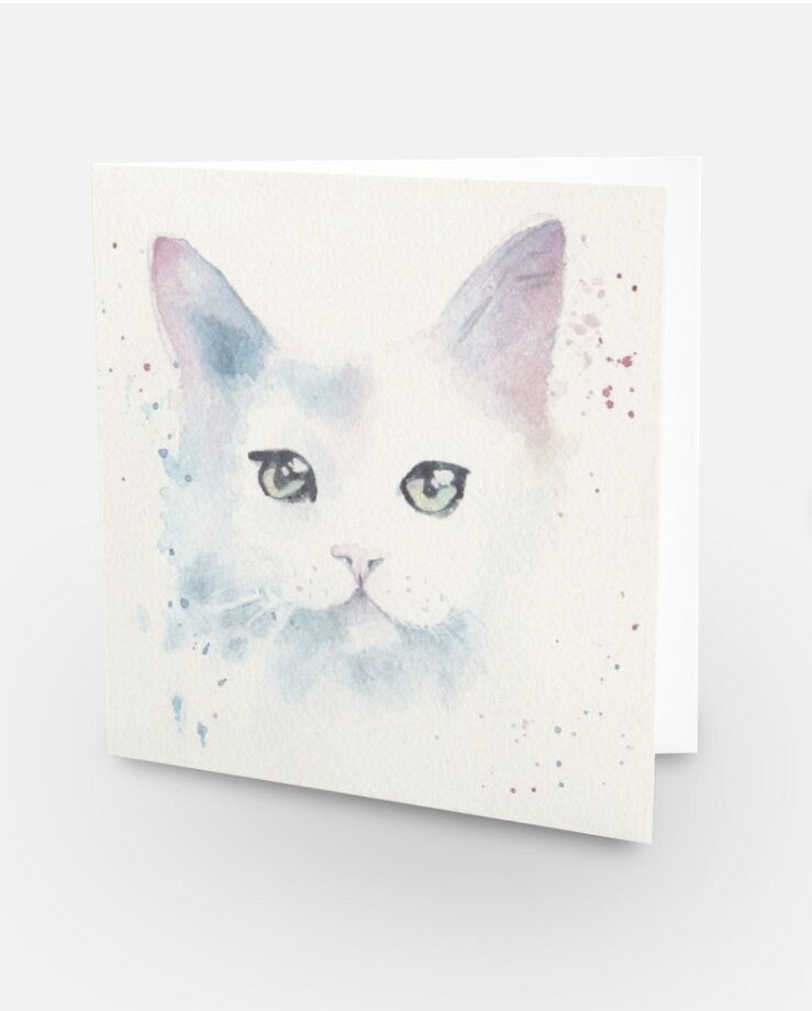 Cute White Cat - Blank Card