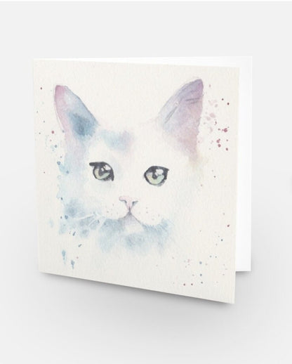 Cute White Cat - Blank Card