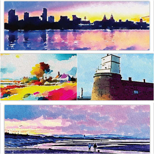 Hand painted Wirral Landmark Watercolour Bookmarks (printed set of 4)