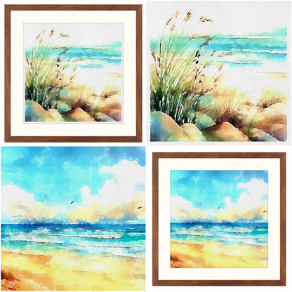 Seascape Framed/Unframed Wall Art - 16x16 inches - Watercolour Print