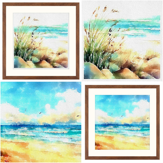 Seascape Framed/Unframed Wall Art - 16x16 inches - Watercolour Print