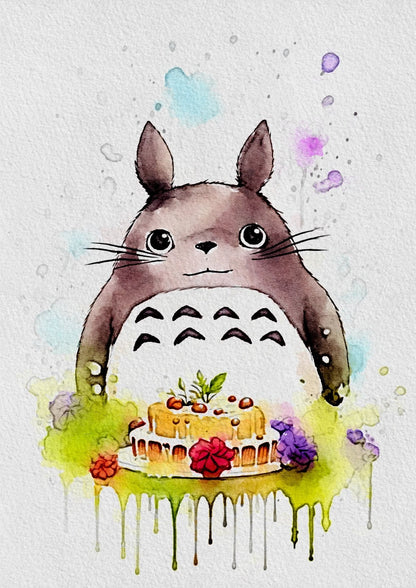 "Totoro" Birthday Card (Studio Ghibli Fan Art)- Blank Card