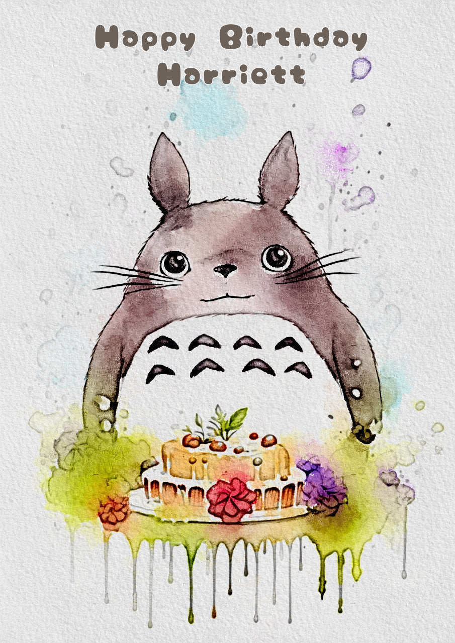 "Totoro" Birthday Card (Studio Ghibli Fan Art)- Blank Card